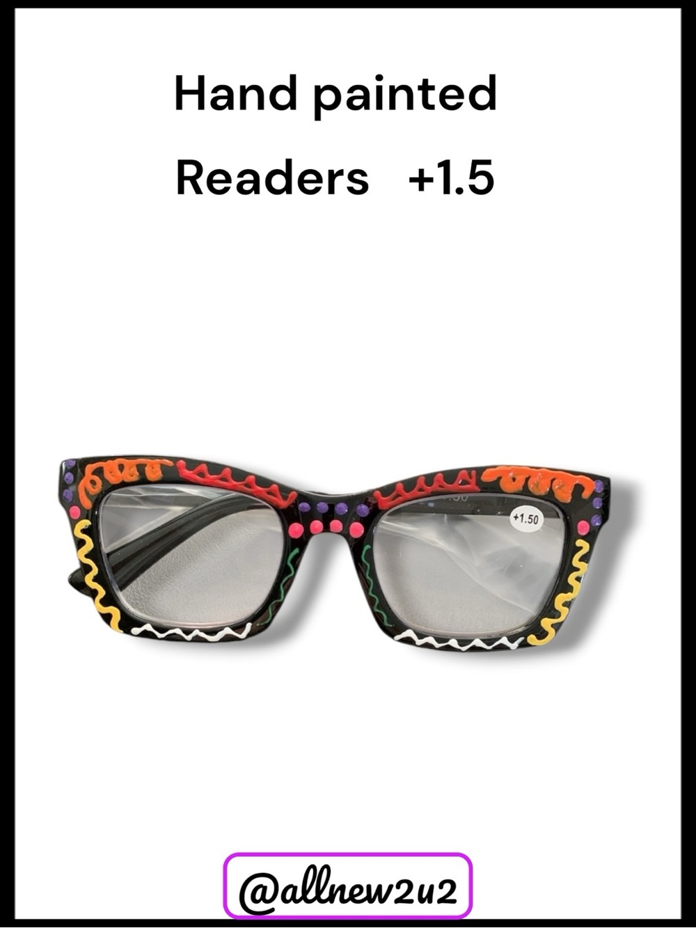 Hand-Painted Black Reading Glasses +1.5